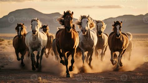 Group of horses running gallop in the desert. Generative AI 26782475 ...