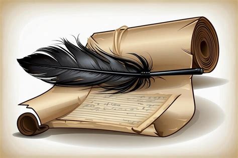Roll of old paper and feather in the inkwell vector illustration ...