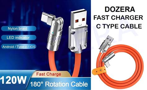 DOZERA 180 Rotating Fast Charge Cable,120w Fast Charge Silicone ...