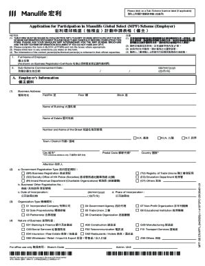 Fillable Online Manulife Global Select Mpf Scheme Employee Enrolment ...