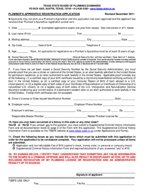 2011-2026 Form TX Plumber's Apprentice Registration Application - Fill ...