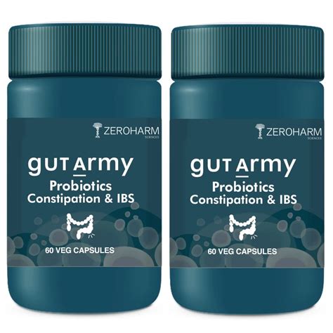 ZEROHARM Gut Army Probiotics for Constipation & IBS 120 Veg Capsules ...