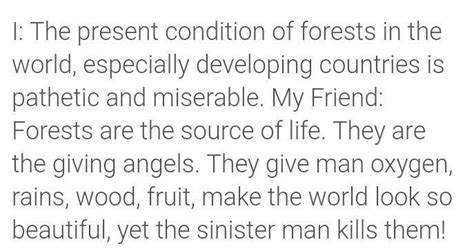 Write a dialogue on conservation of forests . - Brainly.in