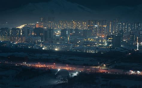 Download wallpaper 3840x2400 night city, aerial view, buildings, lights ...