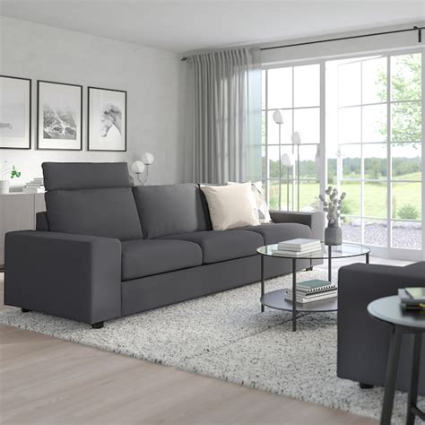 VIMLE 3-seat sofa, with headrest with wide armrests/Hallarp grey - IKEA