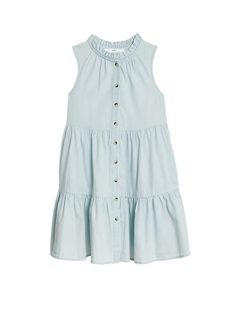 Buy Pure Cotton Denim Tiered Dress (6-16 Yrs) at Marks & Spencer