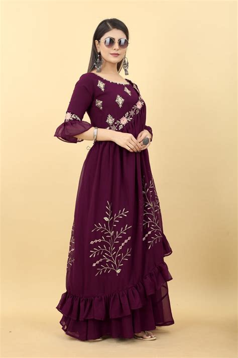 Wedding Attire: Long Wine Gown with Matching Shrug - Clothsv