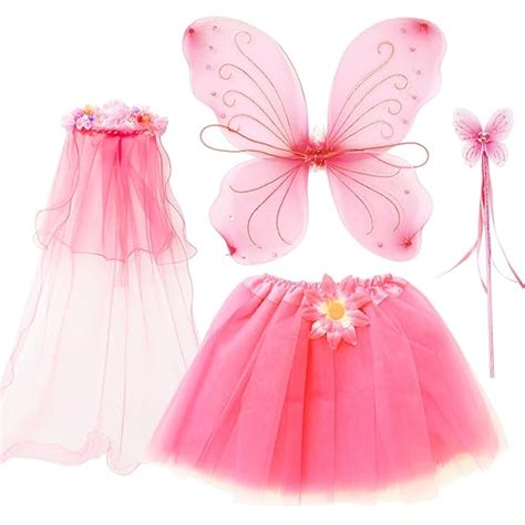 Buy fedio 4Pcs Girls Princess Fairy Costume Set with Wings, Tutu, Wand ...
