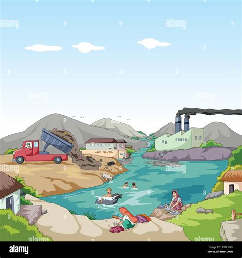 River Water Pollution Vector Illustration Stock Vector Image & Art - Alamy