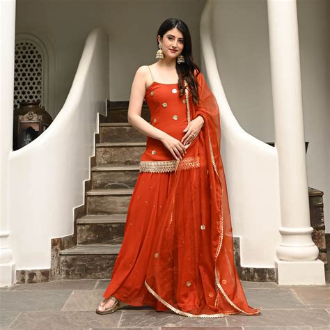 Roli Orange Georgette Designer Sharara Suit Set for Women Online ...