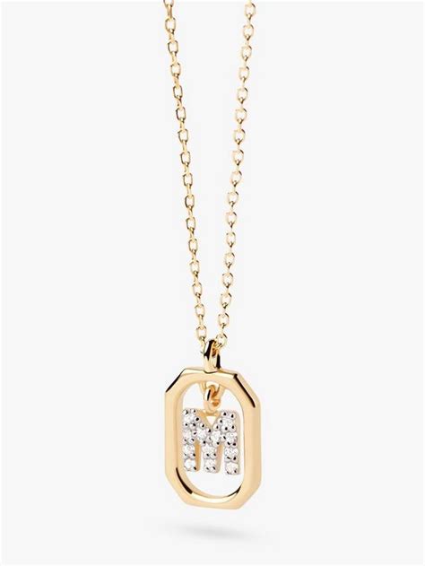 PDPAOLA Octagonal Cubic Zirconia Alphabet Initial Pendant Necklace, Gold M