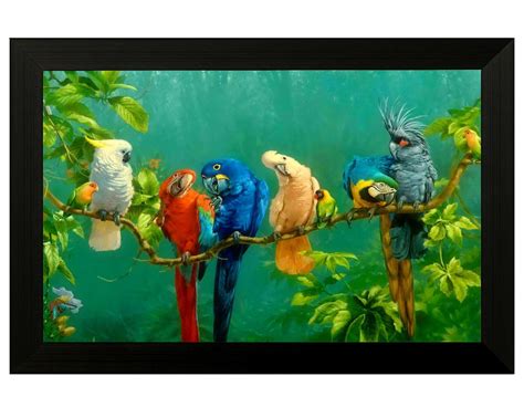 Pintura 'Colourful Parrots Design' Canvas Framed Painting (Vinyl Board ...