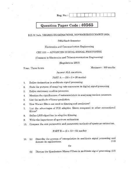 CEC 332 Final Exam Questions - Advanced Digital Signal Processing 2024 ...