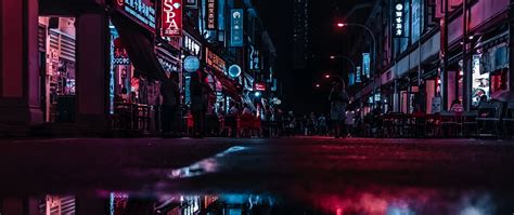 Download wallpaper 2560x1080 night city, street, city lights ...