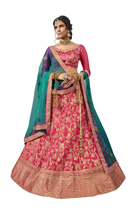 Buy MANVAA Women's Satin Lehenga Choli (TPSYA233601_Pink_Freesize) at ...