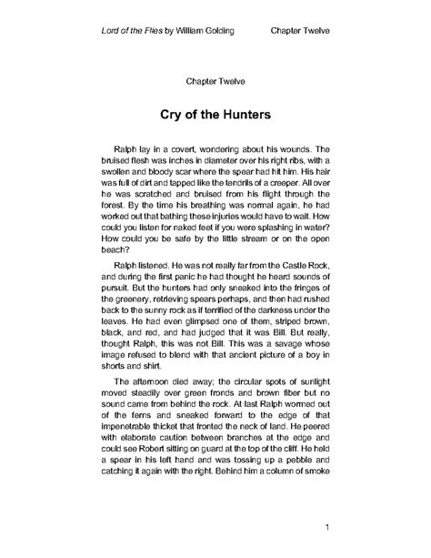 LOTF Chapter 12 - yes - Chapter Twelve Cry of the Hunters Ralph lay in ...