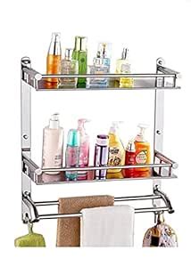 Filox Double Layer Stainless Steel Shelf with Towel Rod | Wall Mounted ...