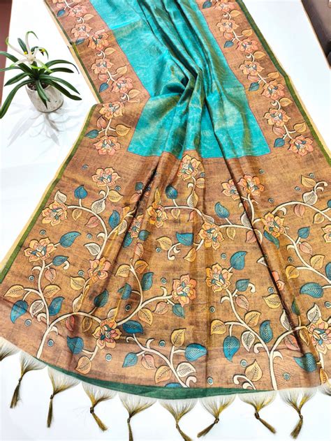 Tissue Tussar Zari Flower Pallu Saree - FIROZI – Ethnusvilla