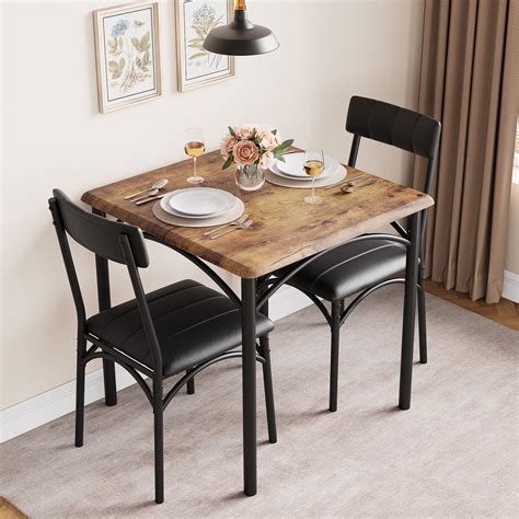 HOSSLLY 3pc Square Dinette Set with 2 Upholstered Chairs, Retro Brown ...