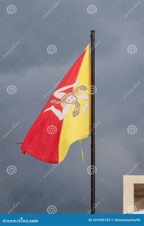 Flag Of Sicily With Trinacria Symbol. Italy Stock Photography ...