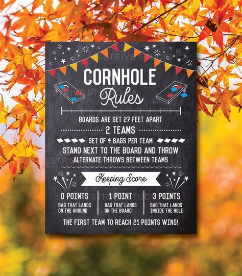 Fall Cornhole Rules Sign: Outdoor Game Tournament (printable INSTANT ...