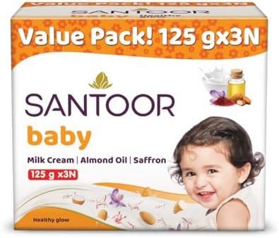 Santoor Baby Bathing Bar Soap with Milk Cream, Saffron, & Almond Oil ...