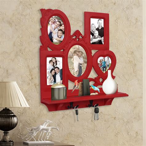 Home Sparkle Engineered Wood Wall Shelf with Photo Frame and Hooks (45 ...