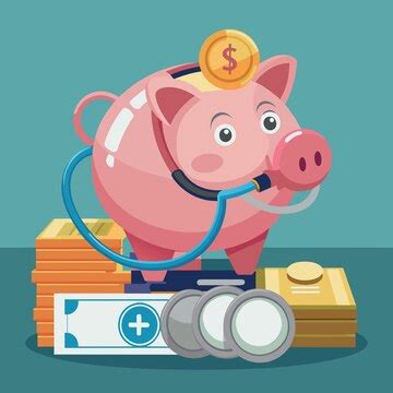 A pink pig with a stethoscope on it | Premium AI-generated vector