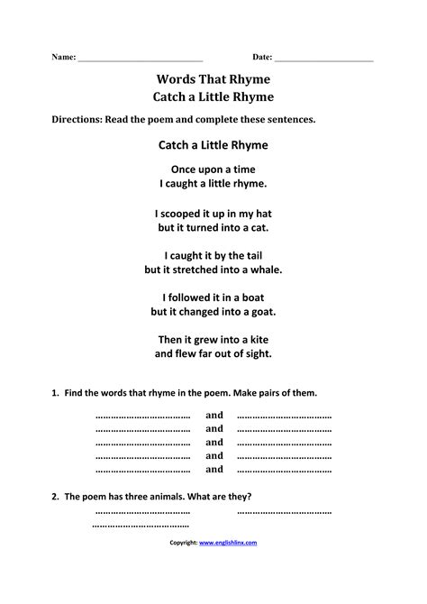 Words That Rhyme Worksheet | Poetry and Phonics Practice