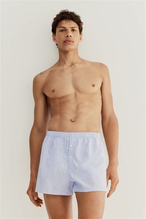 3-pack woven cotton boxer shorts - Light blue/Checked - Men | H&M IN