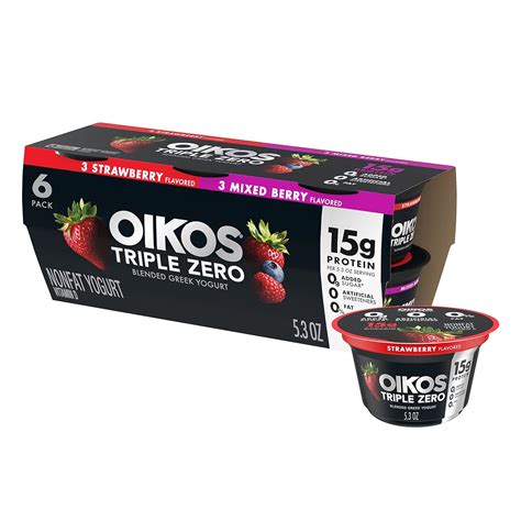 Amazon.com: Oikos Triple Zero Strawberry and Mixed Berry Nonfat Greek ...
