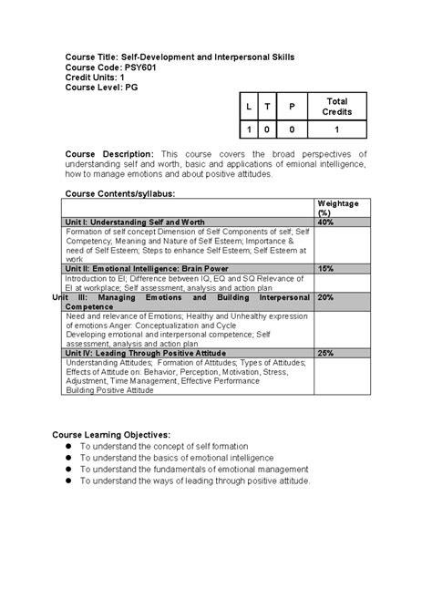 PSY601: Interpersonal Skills Course Syllabus Overview - Studocu
