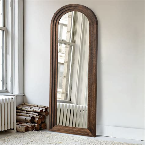 KIAYACI Arched Floor Mirror Wood Frame Wall Mounted Mirror Distressed ...