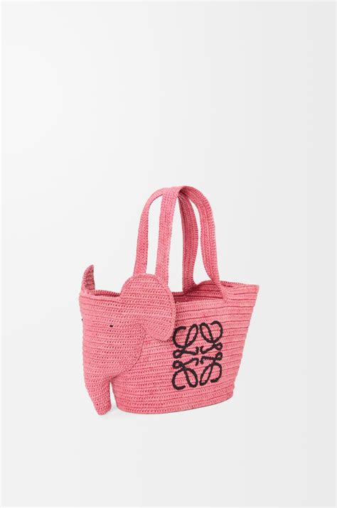 Small Elephant Basket bag in raffia Pink - LOEWE