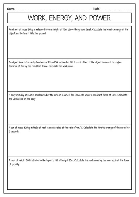 Image result for Work and Power Worksheet
