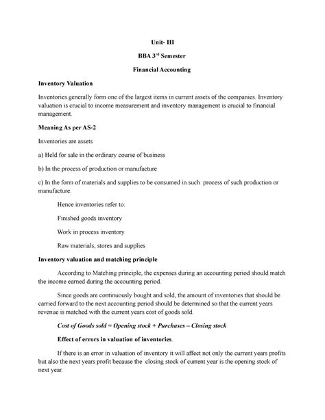 Inventory Valuation - BBA NOTES - Unit- III BBA 3rd Semester Financial ...
