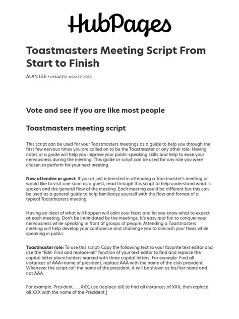 Image result for Toastmaster Role Script