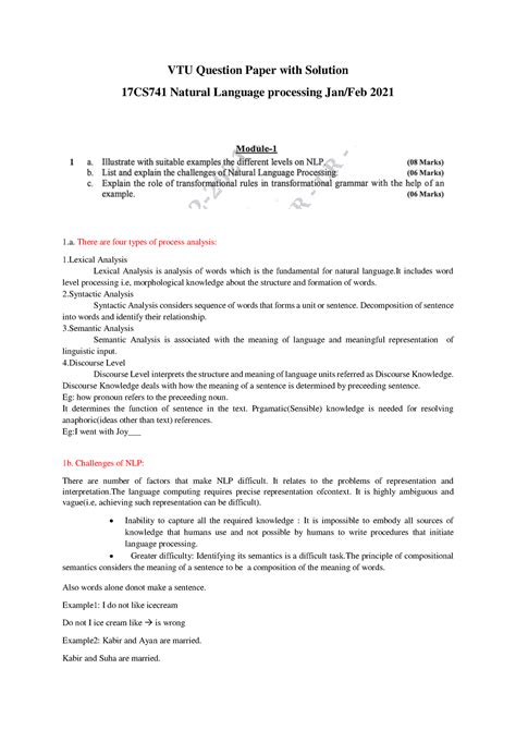 VTU exam Question Paper with Solution of 17CS741 Natural Language ...