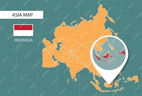 Premium Vector | Indonesia map in Asia zoom version icons showing indonesia location and flags