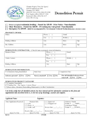 2013 Form WA ORCAA Demolition Permit - Blank Fillable Template | Fill ...