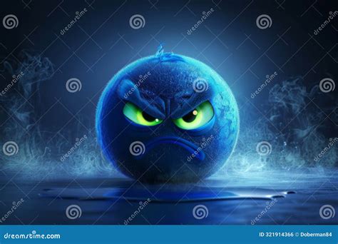 Angry Blue Emoji with Green Eyes in a Mysterious Dark Atmosphere Stock ...