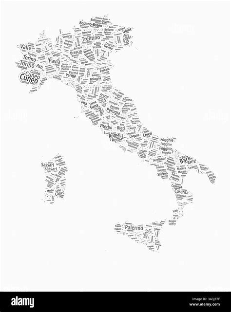 Italy Text Style Regions. Country region names word clouds in Italian language. Artistic vector ...