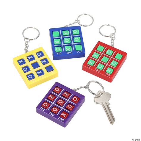 1 3/4" x 1 3/4" Bright Color Tic-Tac-Toe Game Plastic Keychains - 12 Pc ...