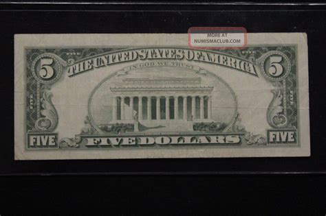 1963 Us Red Seal $5 Dollar Note Bill