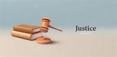 Wooden judge gavel 3d render vector illustration with law books justice ...