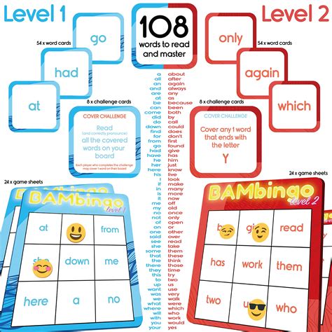 Sight Word Bingo Game Level 1 and Level 2 - Learn to Read Vocabulary ...