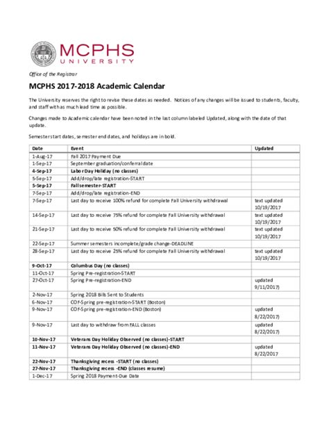 Mcphs Academic Calendar 2425 - Printable Calendars AT A GLANCE