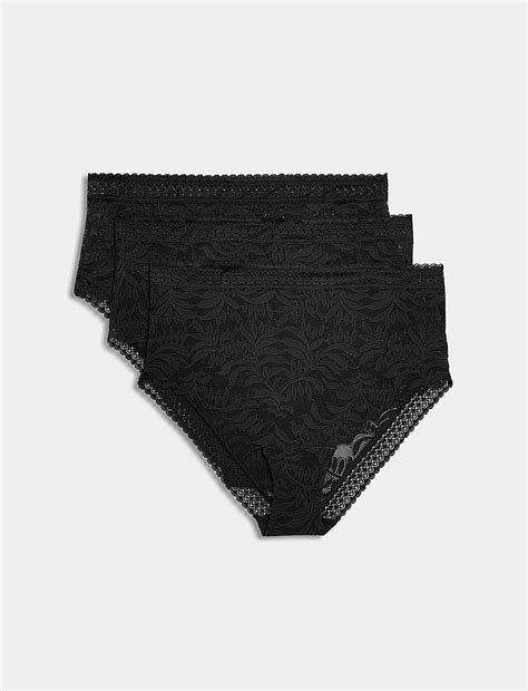 Buy 3pk Flexifit™ Lace High Waisted Brazilian Knickers at Marks & Spencer