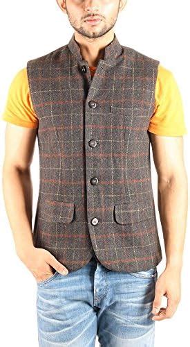 Buy Owncraft Men's Charcoal Check Wool Nehru Jacket 6 at Amazon.in