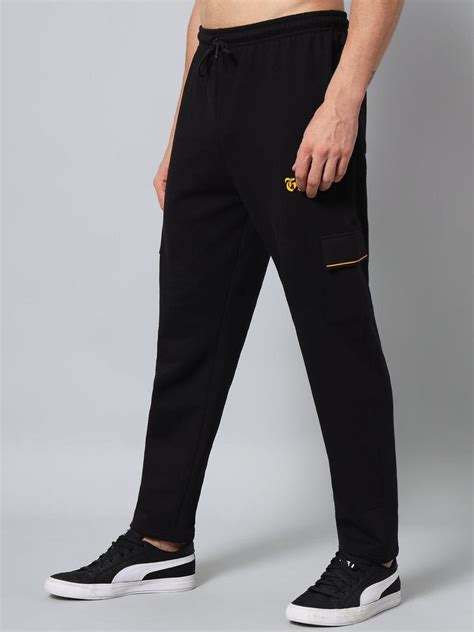 GRIFFEL Men Fleece 6 Pocket Front Logo Black Mustard Trackpants – griffel